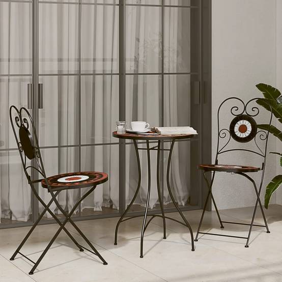 Maison Chic - Table de jardin | Table de bistro mosaïque terre cuite blanc Ø50x70 cm céramique - Image 3