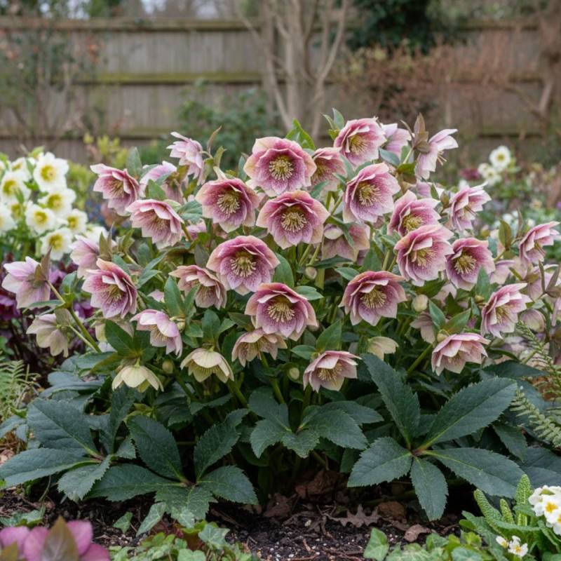 Hellébore orientale Wilgenbroek Double Pink à fleurs Rose/ - feuillage Persistant - Godet - 5/20 cm
