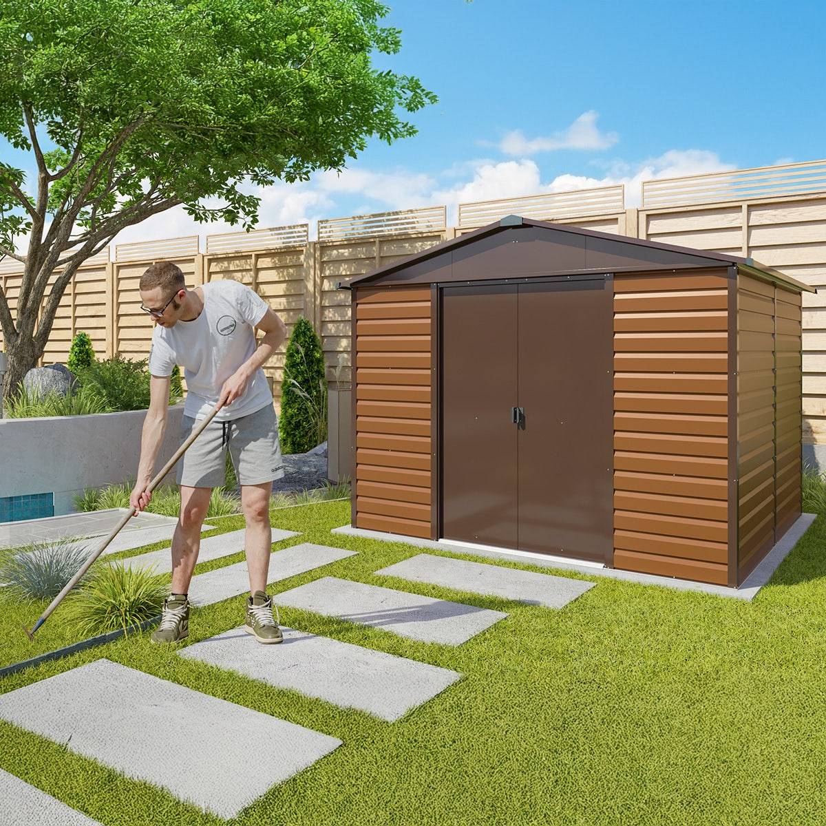 Abri de jardin métal imitation bois 6,44 m2 Yardmaster + kit d'ancrage ...