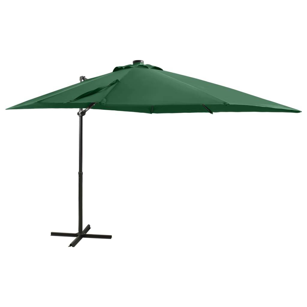 Helloshop26 - Parasol meuble de jardin déporté avec mât et lumières led 250 cm vert - Imagen 1