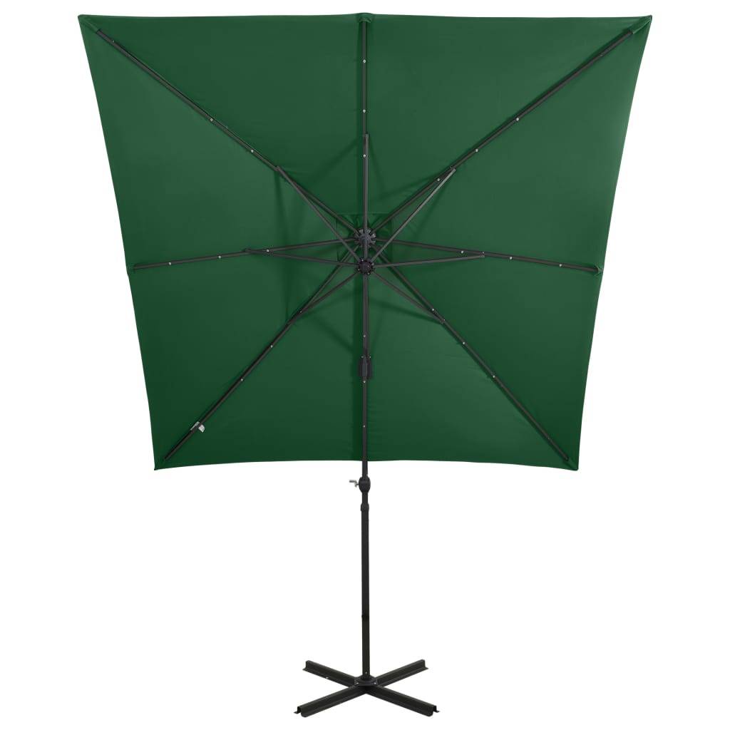 Helloshop26 - Parasol meuble de jardin déporté avec mât et lumières led 250 cm vert - Imagen 5