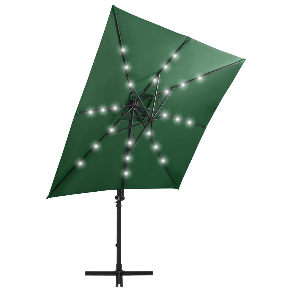 Helloshop26 - Parasol meuble de jardin déporté avec mât et lumières led 250 cm vert - Imagen 3