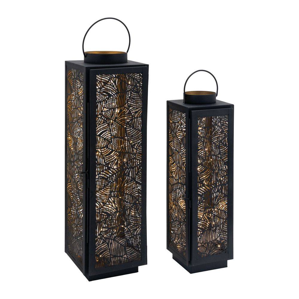 Aubry Gaspard - Lanternes en métal laqué noir carrée motif feuilles (Lot de 2) - Imagen 3