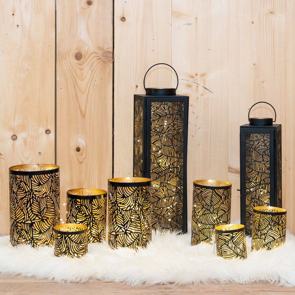 Aubry Gaspard - Lanternes en métal laqué noir carrée motif feuilles (Lot de 2) - Imagen 2