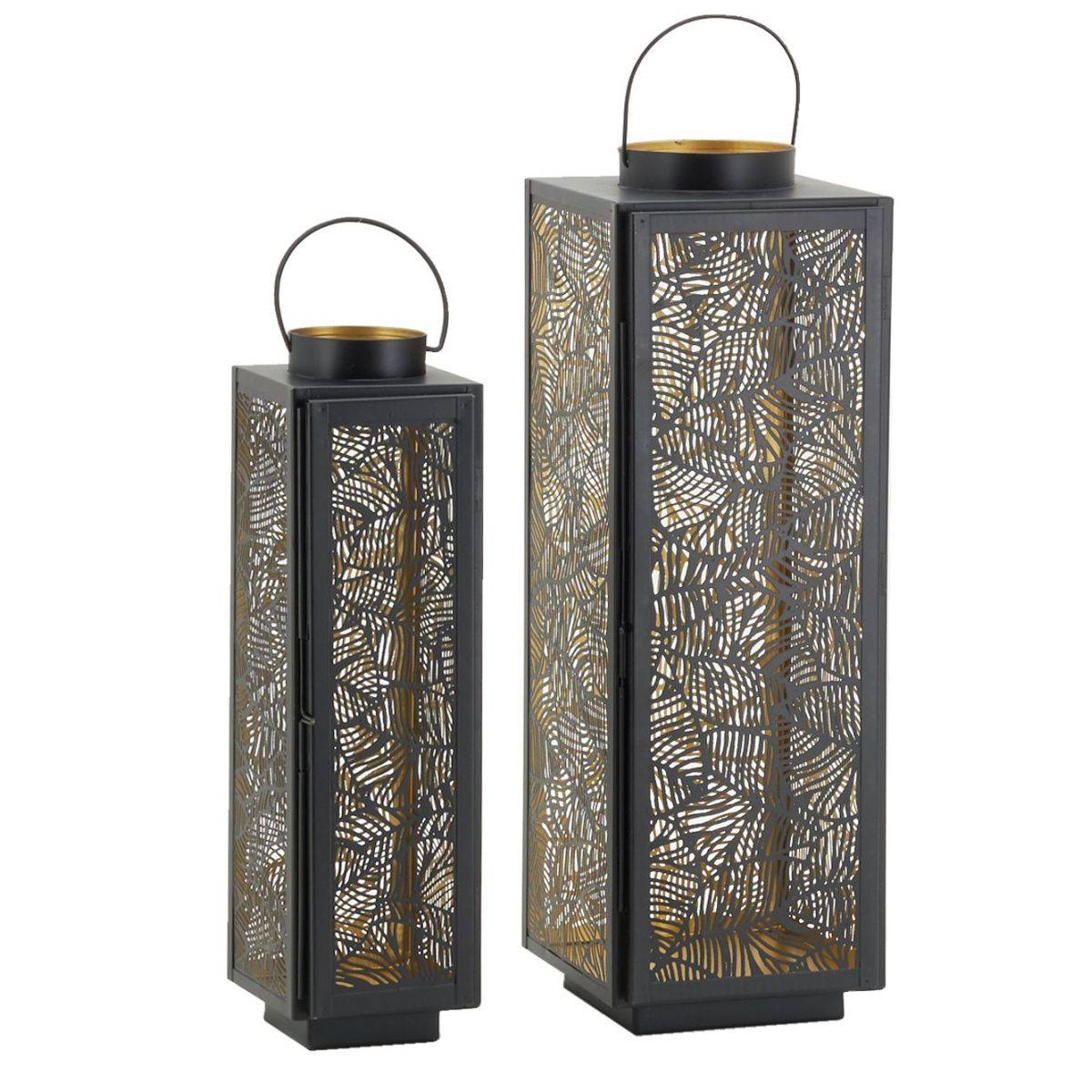 Aubry Gaspard - Lanternes en métal laqué noir carrée motif feuilles (Lot de 2) - Imagen 1