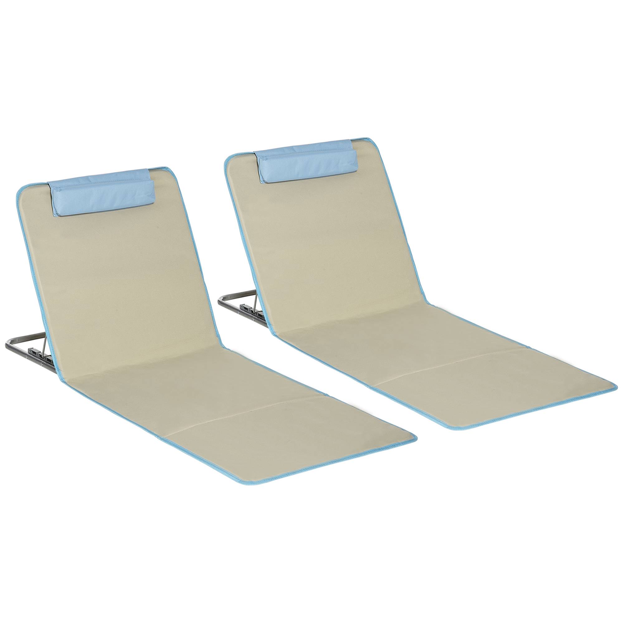 Outsunny - Lot de 2 tapis de plage rembourrés - dossier inclinable 5 positions - sac transport inclus - acier polyester beige - Outsunny - Imagen 1