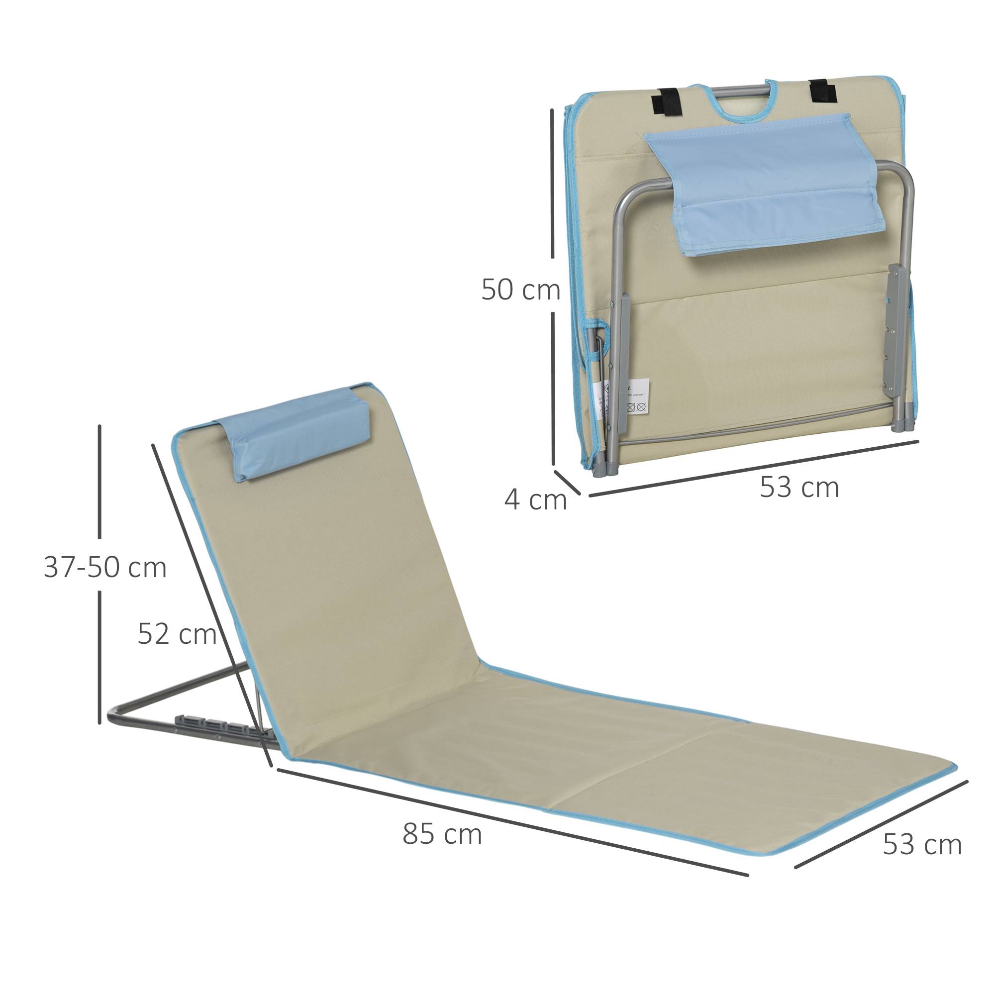 Outsunny - Lot de 2 tapis de plage rembourrés - dossier inclinable 5 positions - sac transport inclus - acier polyester beige - Outsunny - Imagen 3