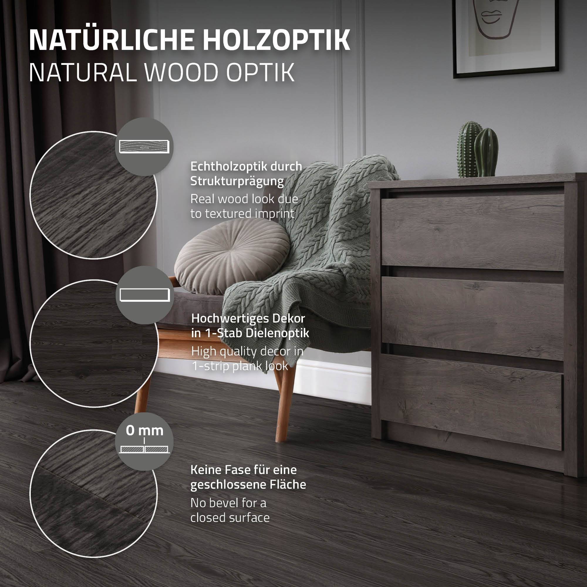 Revêtement de sol autocollant en PVC vinyle 11,15m²/80 planches 91,5 cm x 15,3 cm gris foncé aspect chêne antidérapant résistant à l'eau l'abrasion - Image 3