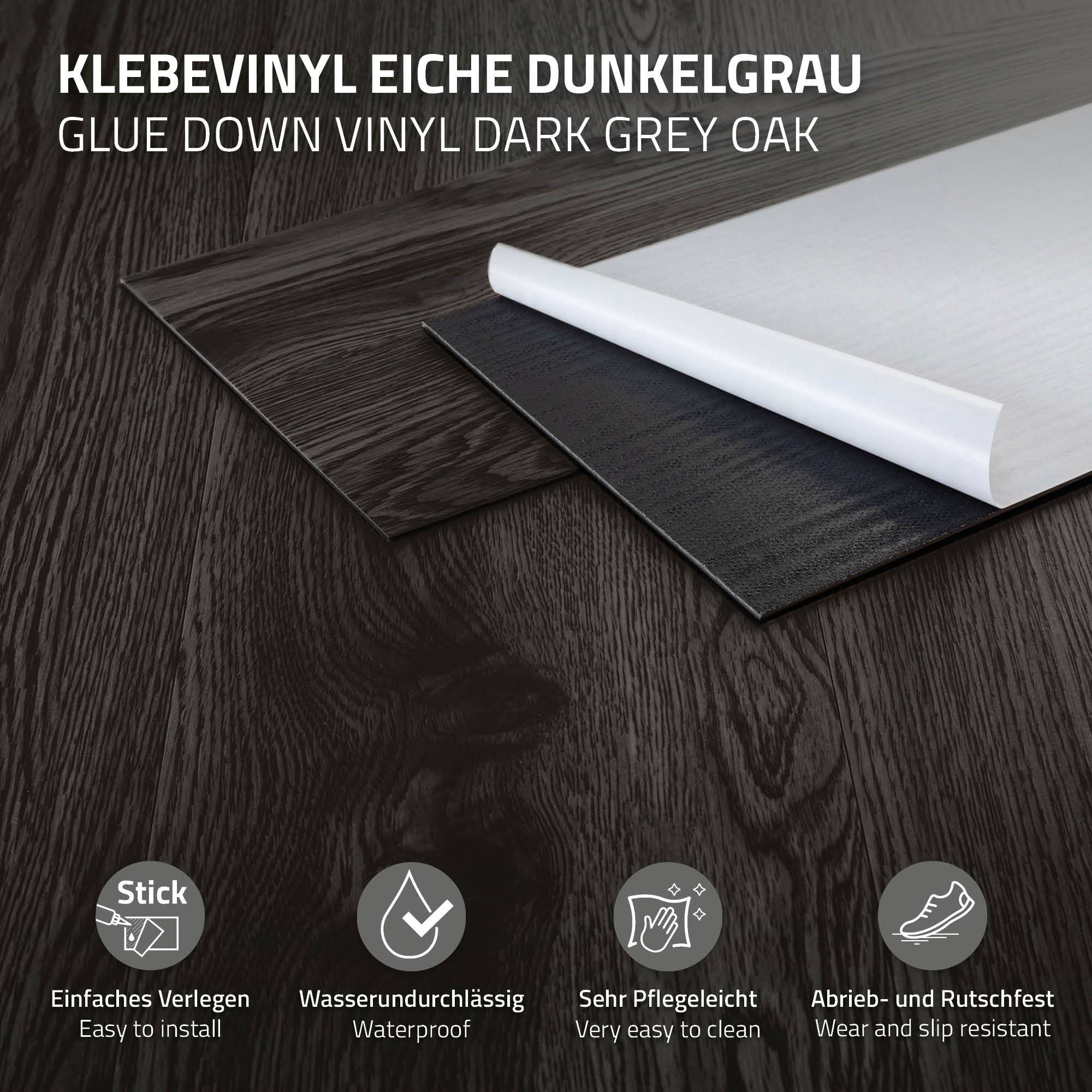 Revêtement de sol autocollant en PVC vinyle 11,15m²/80 planches 91,5 cm x 15,3 cm gris foncé aspect chêne antidérapant résistant à l'eau l'abrasion - Image 2