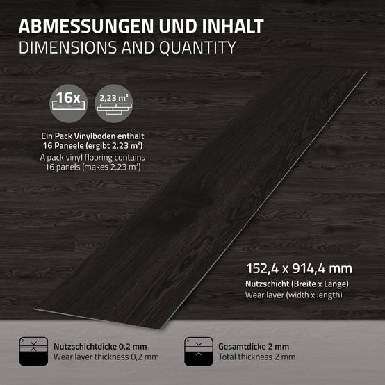 Revêtement de sol autocollant en PVC vinyle 11,15m²/80 planches 91,5 cm x 15,3 cm gris foncé aspect chêne antidérapant résistant à l'eau l'abrasion - Image 7
