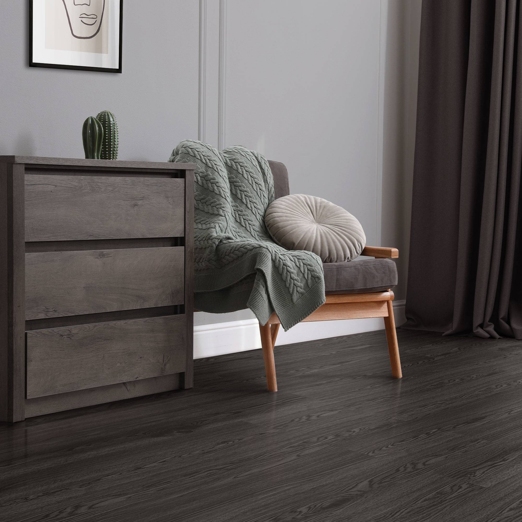 Revêtement de sol autocollant en PVC vinyle 11,15m²/80 planches 91,5 cm x 15,3 cm gris foncé aspect chêne antidérapant résistant à l'eau l'abrasion - Image 8