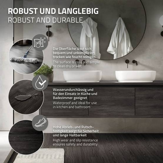 Revêtement de sol autocollant en PVC vinyle 11,15m²/80 planches 91,5 cm x 15,3 cm gris foncé aspect chêne antidérapant résistant à l'eau l'abrasion - Image 4