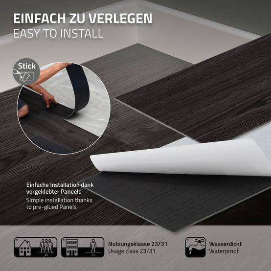 Revêtement de sol autocollant en PVC vinyle 11,15m²/80 planches 91,5 cm x 15,3 cm gris foncé aspect chêne antidérapant résistant à l'eau l'abrasion - Image 5