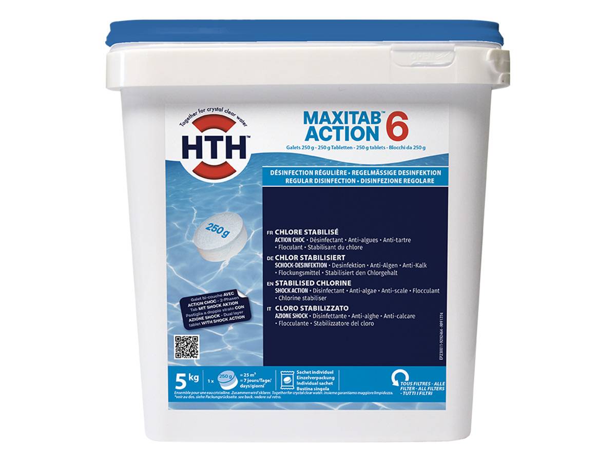 Hth - Chlore multiaction HTH MAXITAB Action 6 - Galets bi-couche 250 g. - 5 kg - Imagen 2