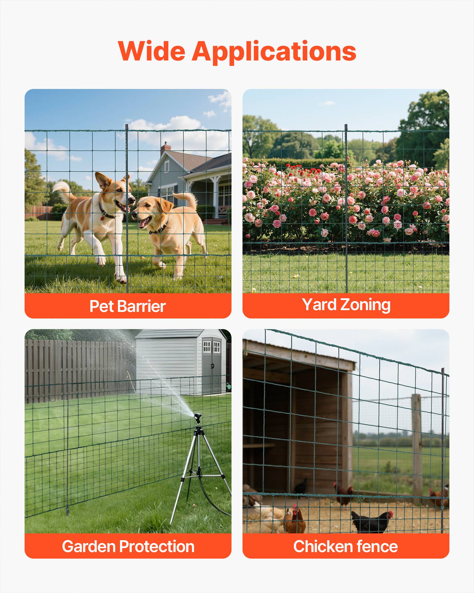 Vevor - VEVOR Clôture filet mobile 50 x 1,05 m, filet PE UV, 16 poteaux fibre de verre, piquets double pointe et haubans, idéal jardin, poules, chiens. - Image 5