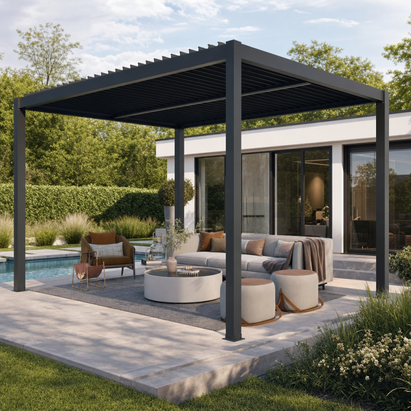 X-Metal - Pergola bioclimatique motorisée 3x3m aluminium anthracite avec télécommande X-Metal