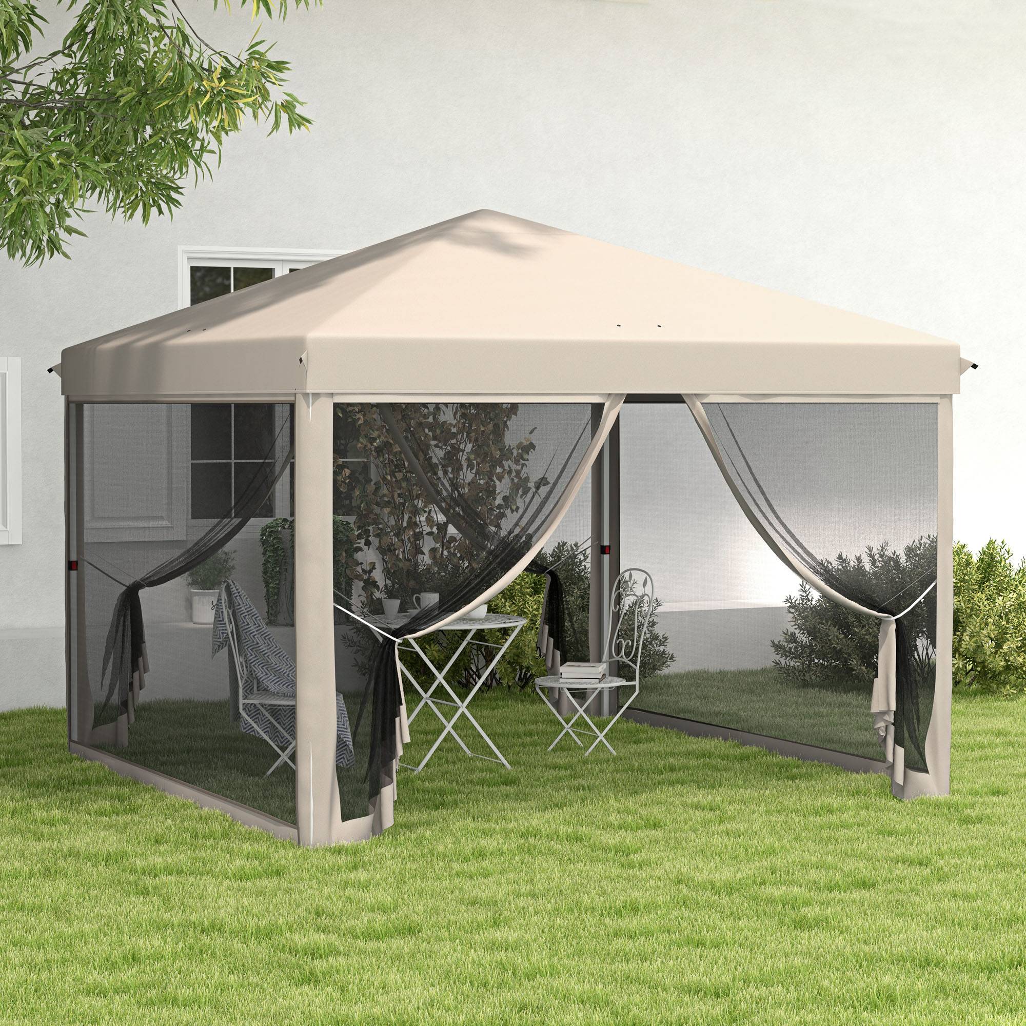 Sans Marque - Tonnelle de jardin 3x3m avec moustiquaires anti-UV, structure en acier et sac de transport pour patio, terrasse et fêtes (beige) - Image 4