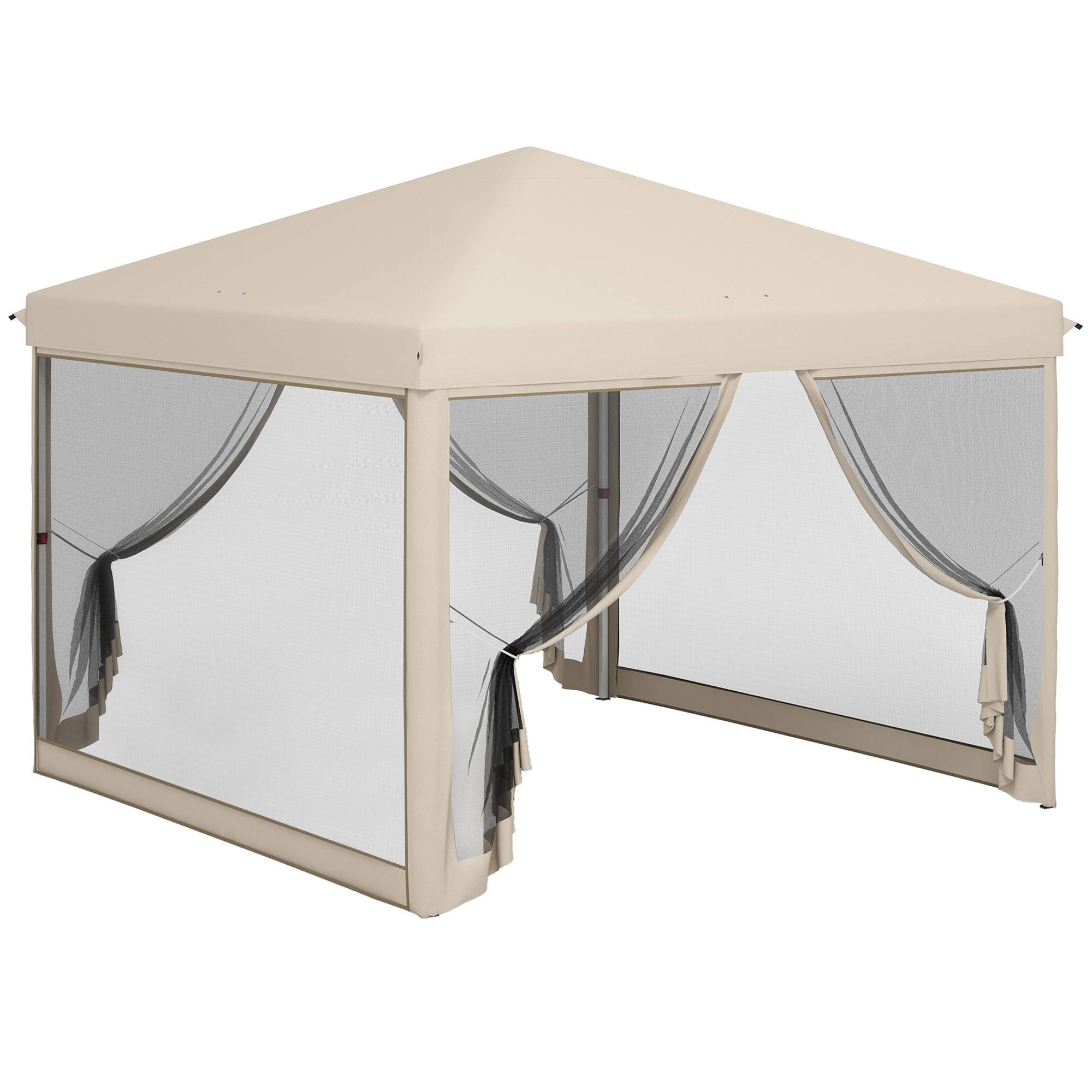Sans Marque - Tonnelle de jardin 3x3m avec moustiquaires anti-UV, structure en acier et sac de transport pour patio, terrasse et fêtes (beige) - Image 1