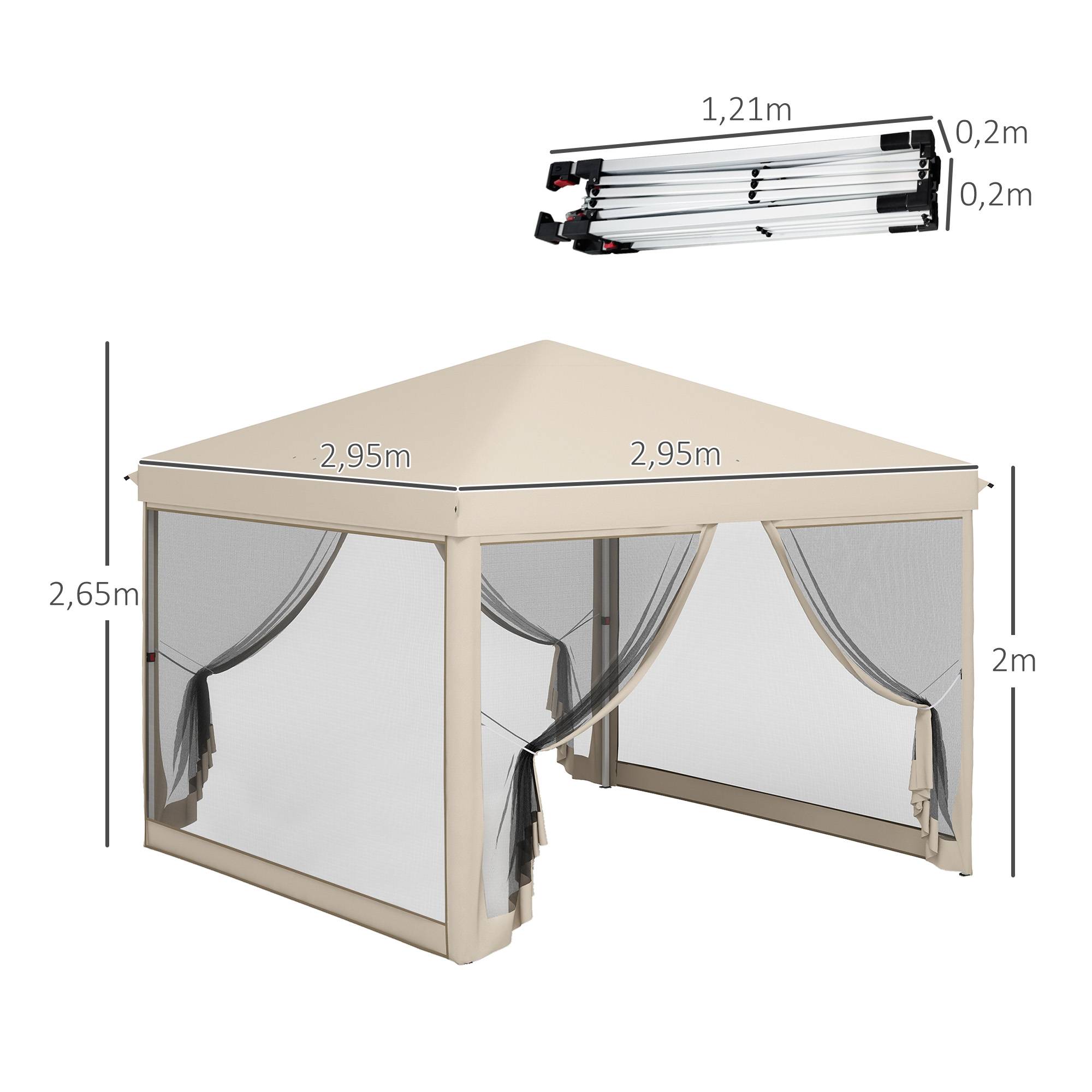 Sans Marque - Tonnelle de jardin 3x3m avec moustiquaires anti-UV, structure en acier et sac de transport pour patio, terrasse et fêtes (beige) - Image 5
