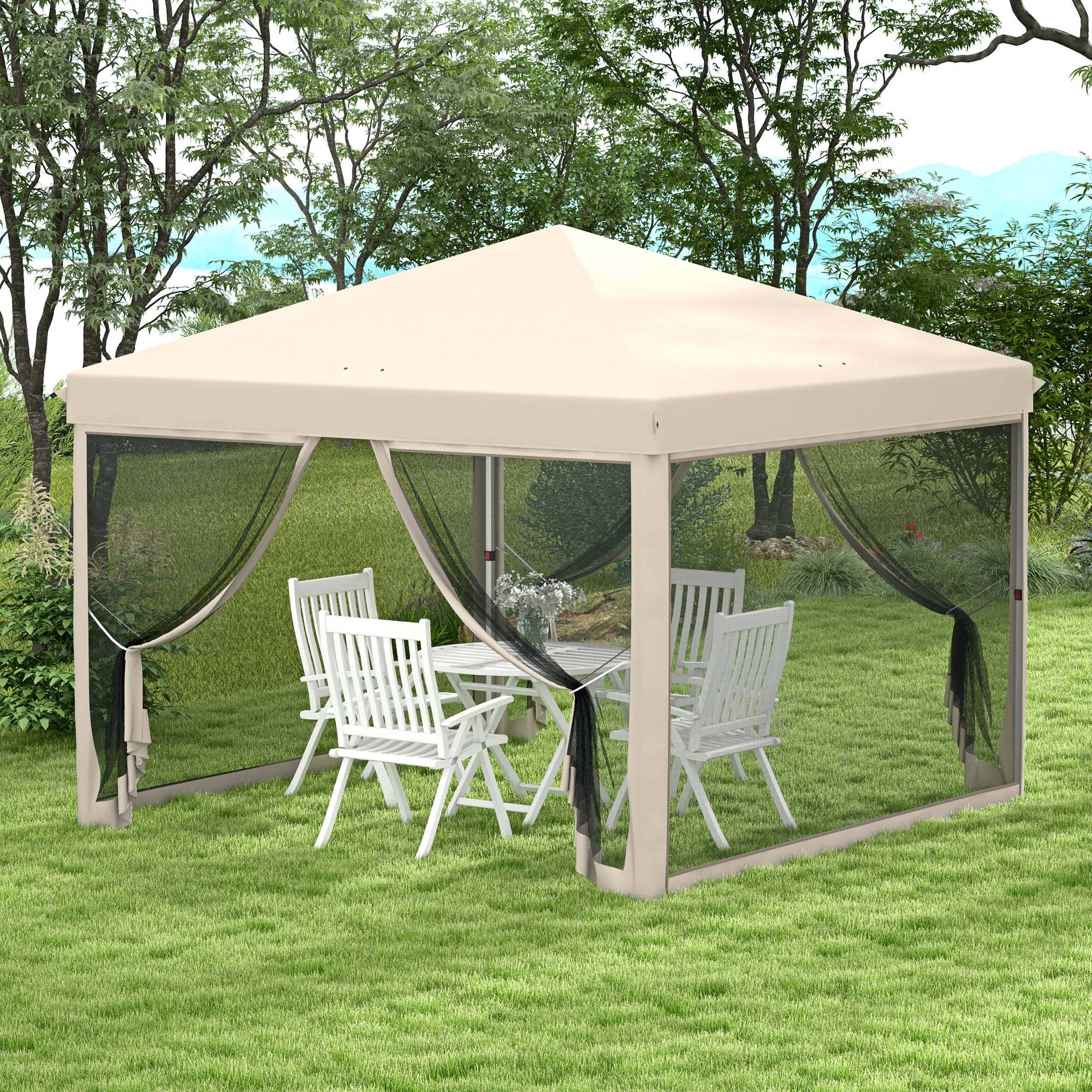 Sans Marque - Tonnelle de jardin 3x3m avec moustiquaires anti-UV, structure en acier et sac de transport pour patio, terrasse et fêtes (beige) - Image 3