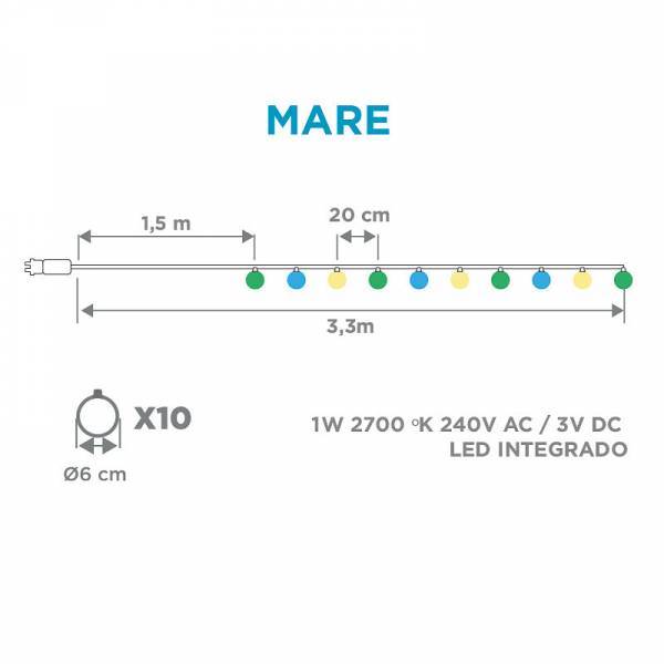 Guirlande lumineuse extérieure boules colorées ficelle tressée 2M MARE 10 LED blanc chaud - Imagen 2