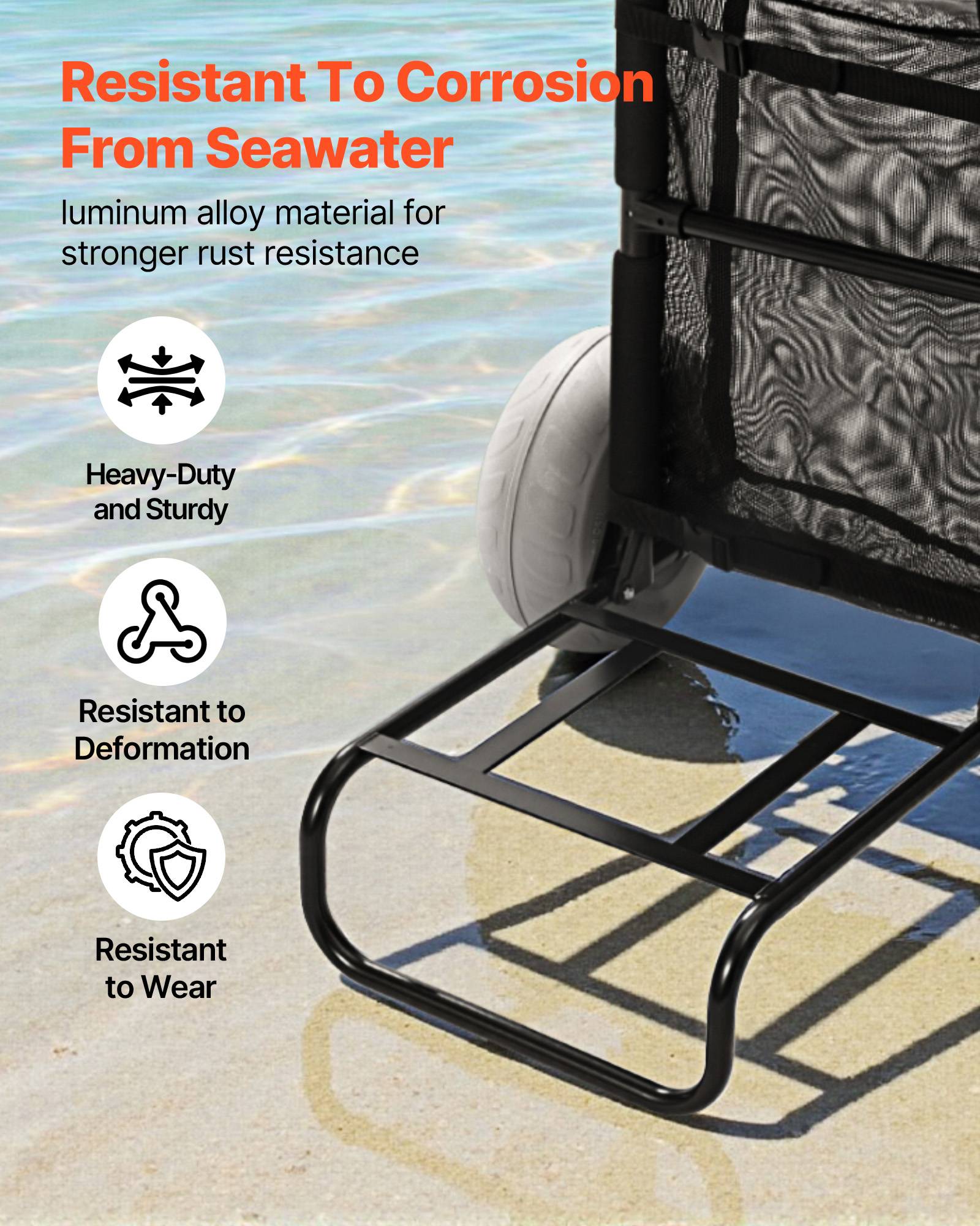 VEVOR Chariot plage grandes roues sable, charge 74,8 kg. Pliable, roues ballon 228,6 mm. - Image 5