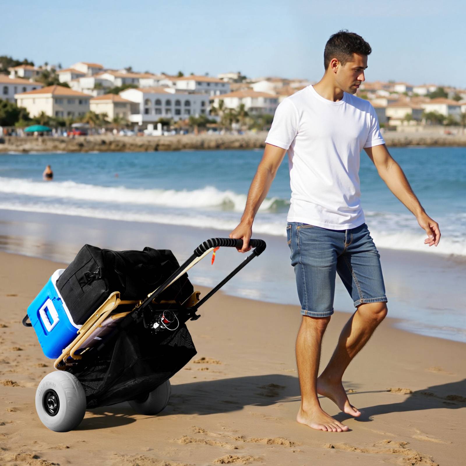 VEVOR Chariot plage grandes roues sable, charge 74,8 kg. Pliable, roues ballon 228,6 mm. - Image 8