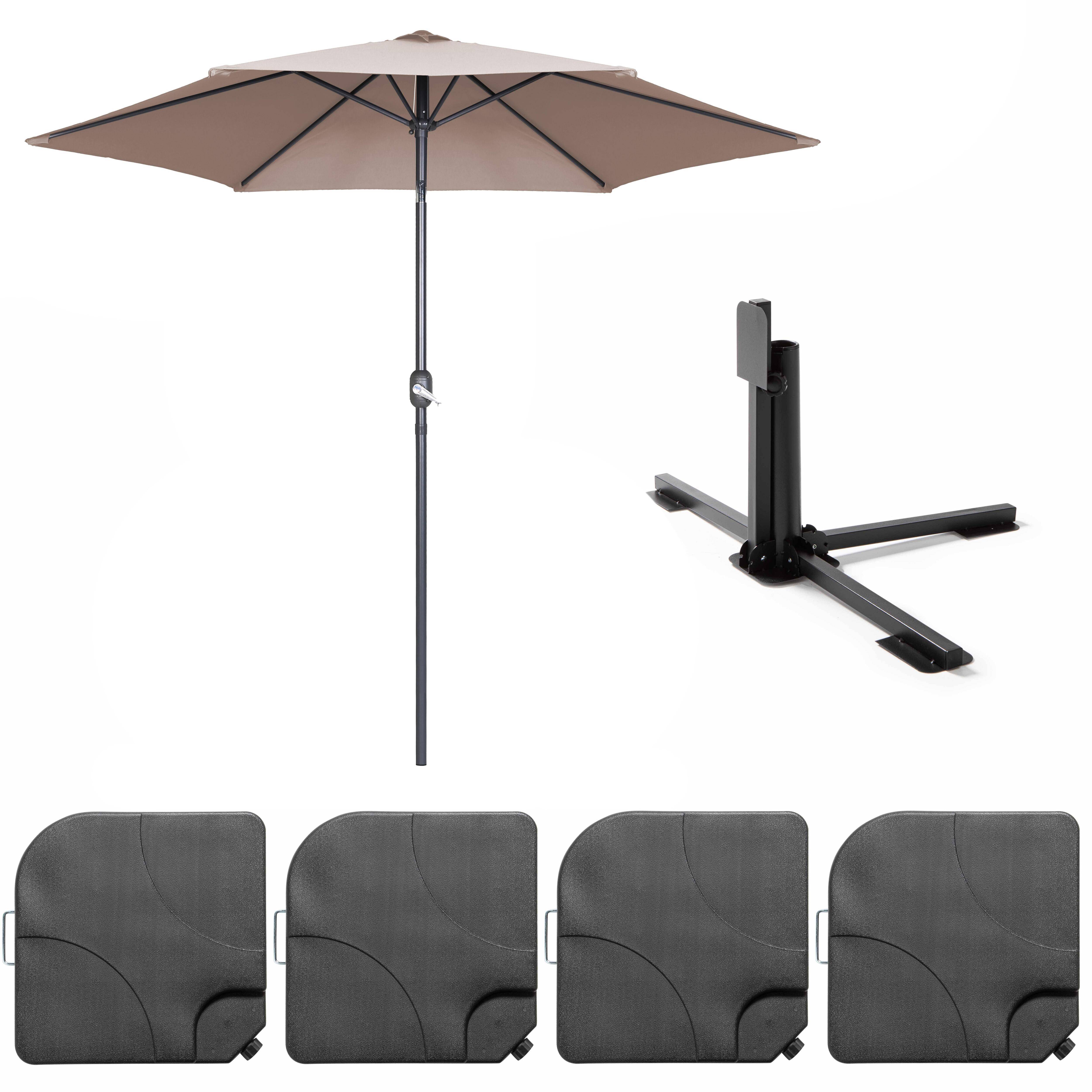 Oviala - Parasol droit inclinable 3m et 4 dalles à lester remplissables taupe Matera - Oviala - Imagen 2