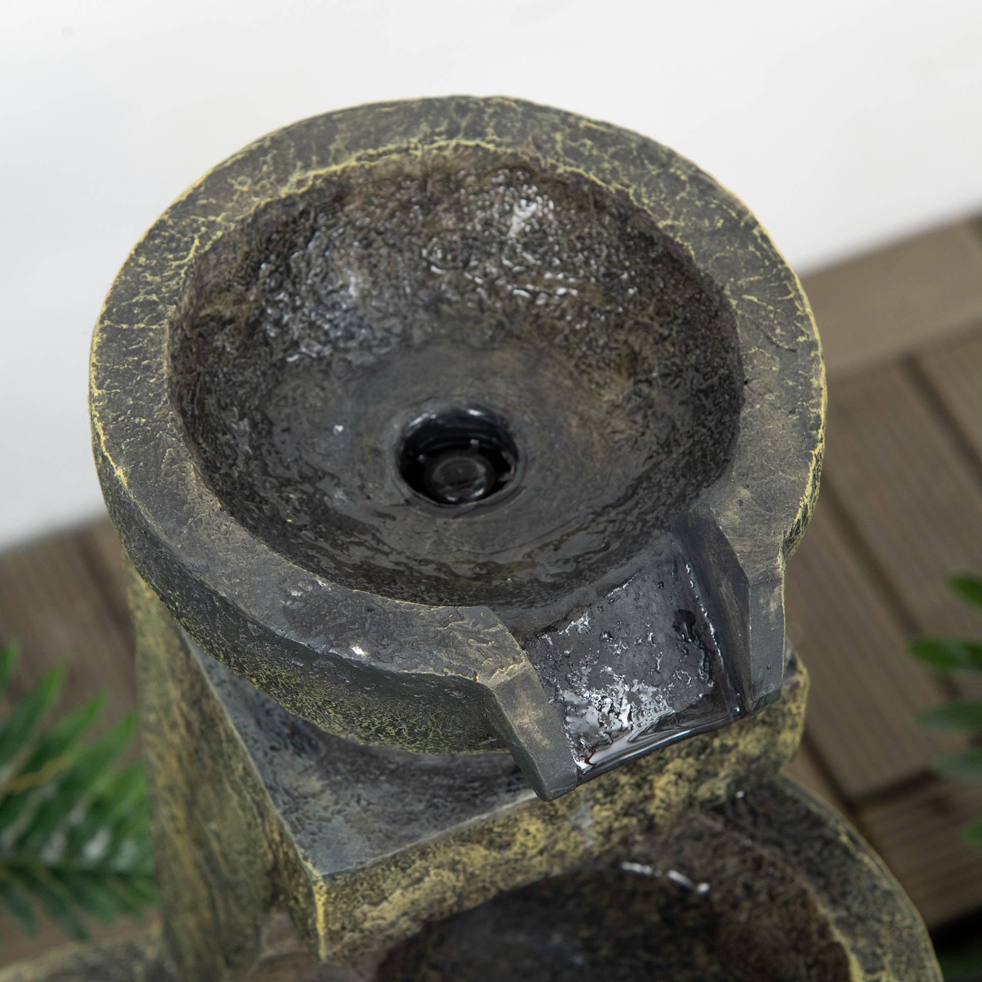 Outsunny - Fontaine de jardin zen 4 vasques 25x24x60cm débit réglable pompe submersible incluse résine noir - Outsunny - Image 9