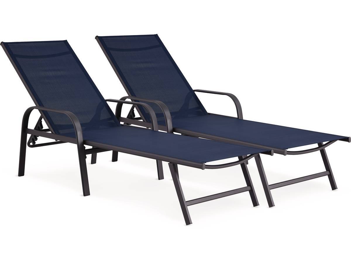 Lot De 2 Bains De Soleil En Métal Avec Accoudoirs "farniente" - Bleu Nuit -habitat Et Jardin - Image 1