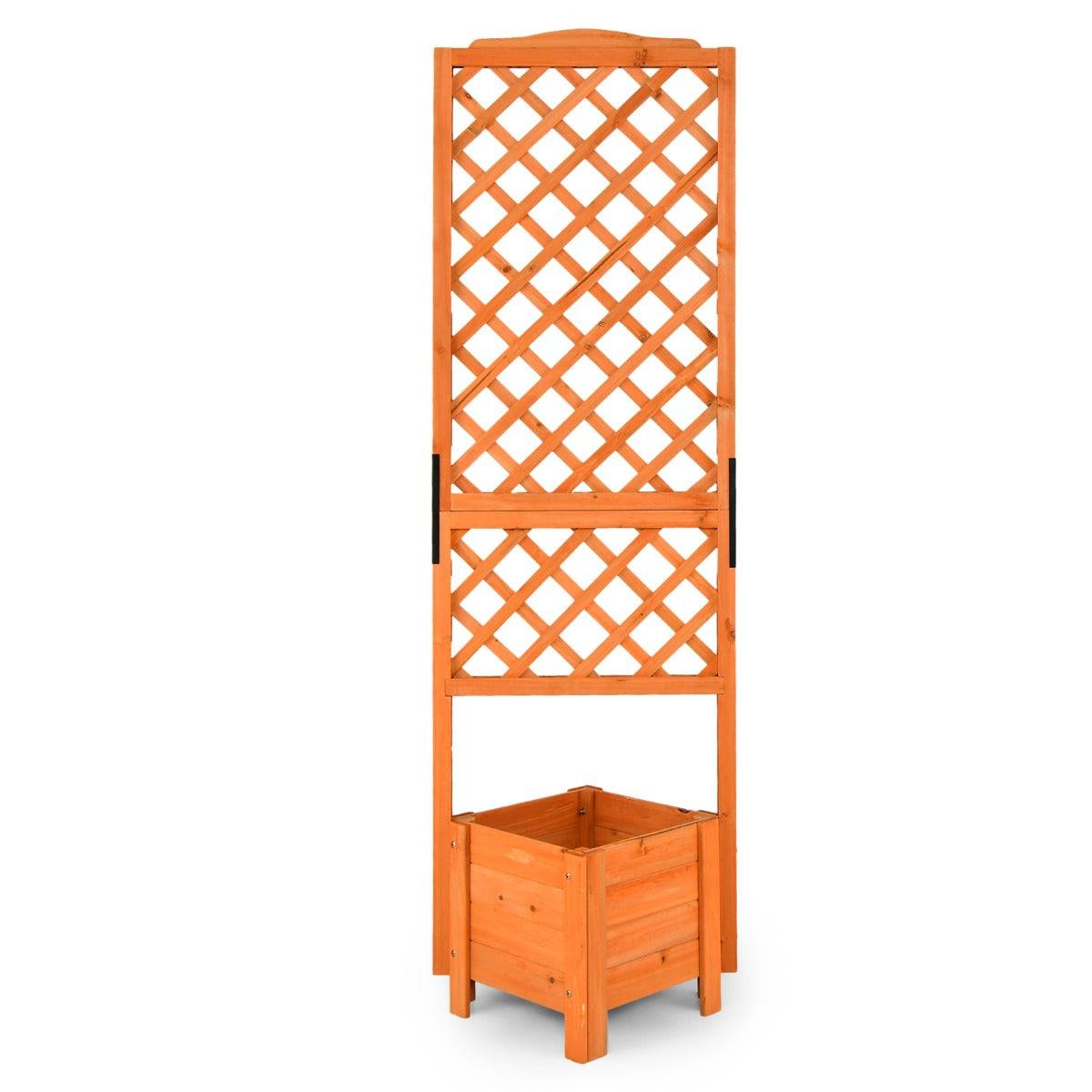 Helloshop26 - Jardinière sur pied avec treillis en bois de sapin 54,5 x 52 x 180 cm bac à fleurs avec trous de drainage pour plantes grimpantes