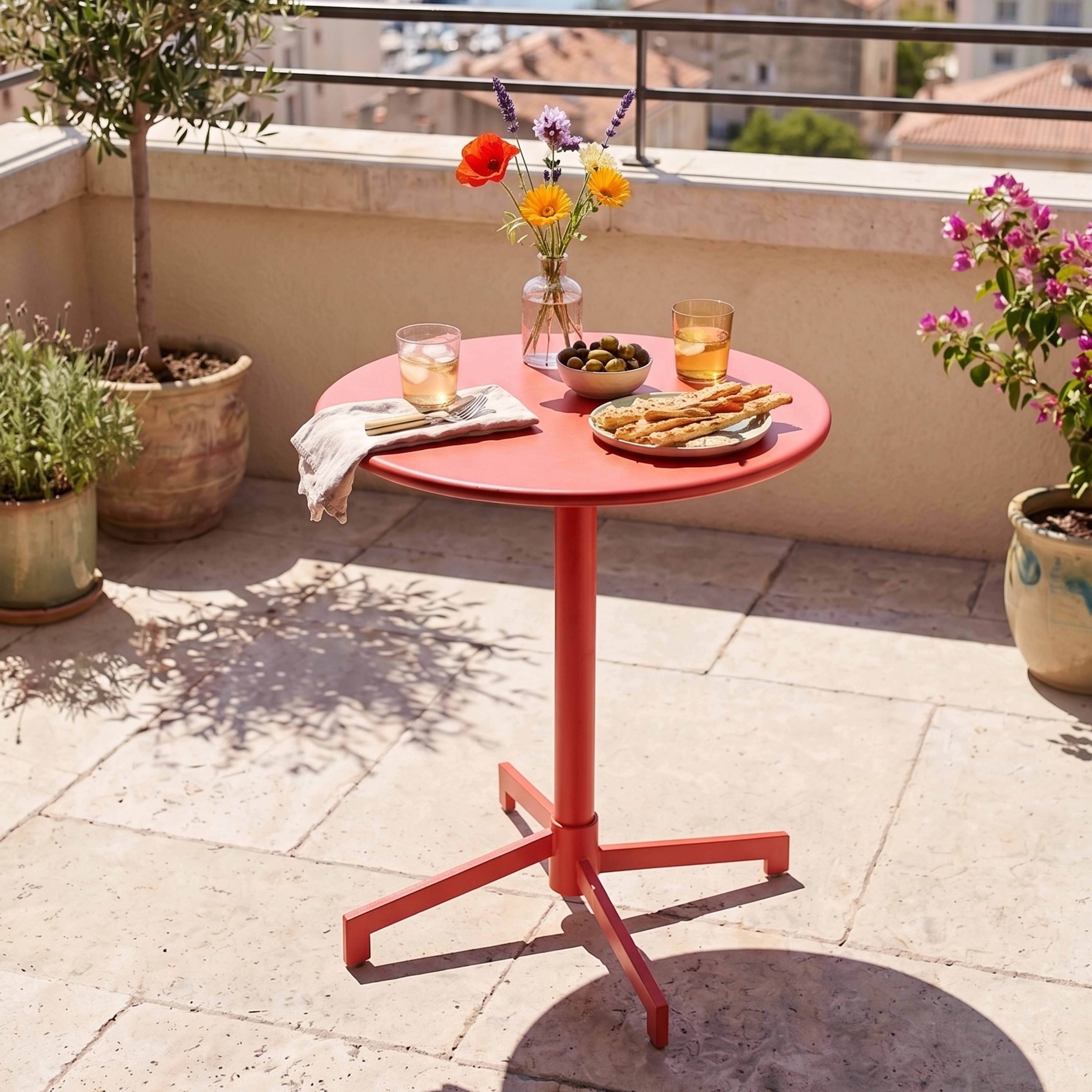 Oviala - Table de jardin ronde bistrot avec plateau rabattable 70 cm rouge Palavas - Oviala - Image 2