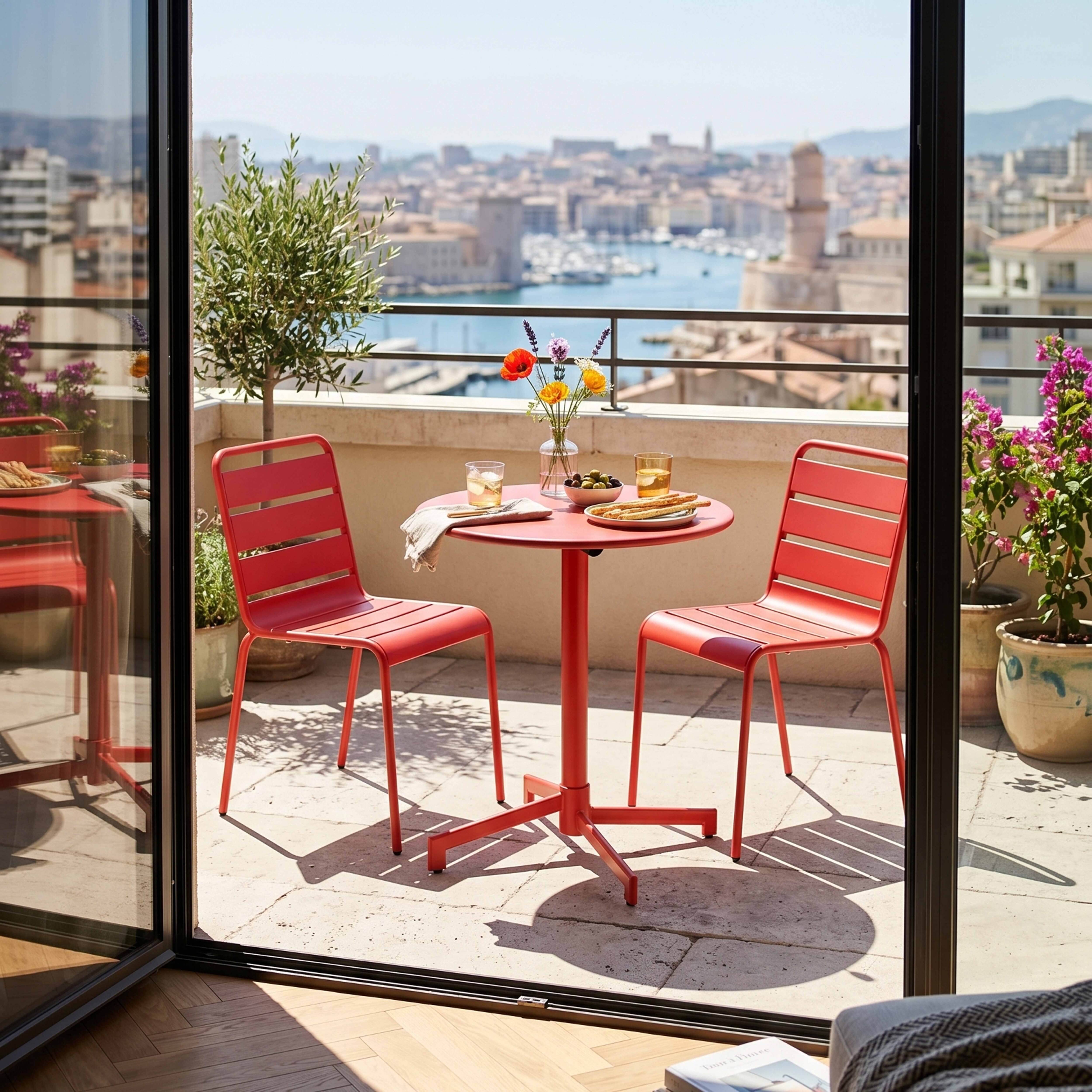 Oviala - Table de jardin ronde bistrot avec plateau rabattable 70 cm rouge Palavas - Oviala - Image 4