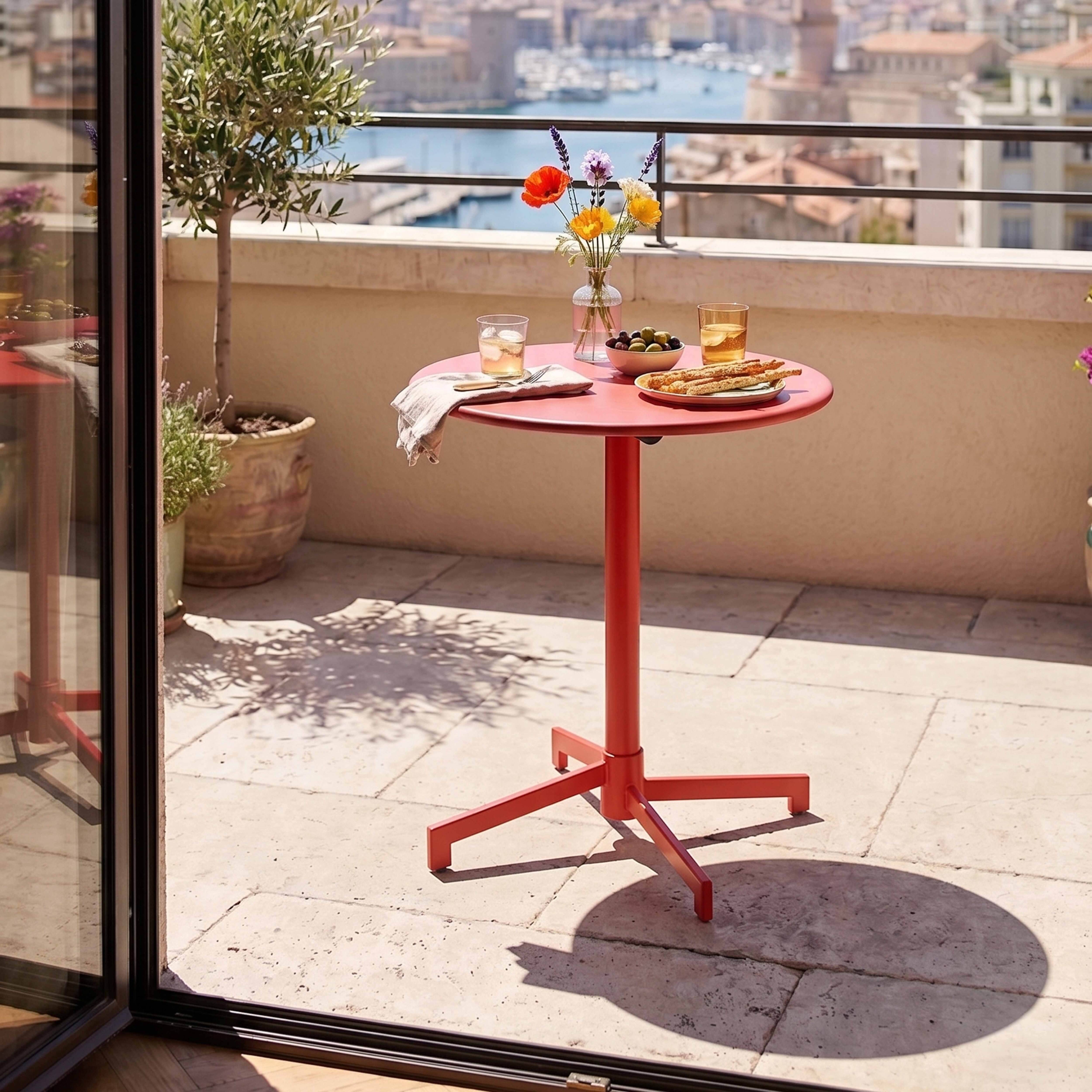 Oviala - Table de jardin ronde bistrot avec plateau rabattable 70 cm rouge Palavas - Oviala - Image 3