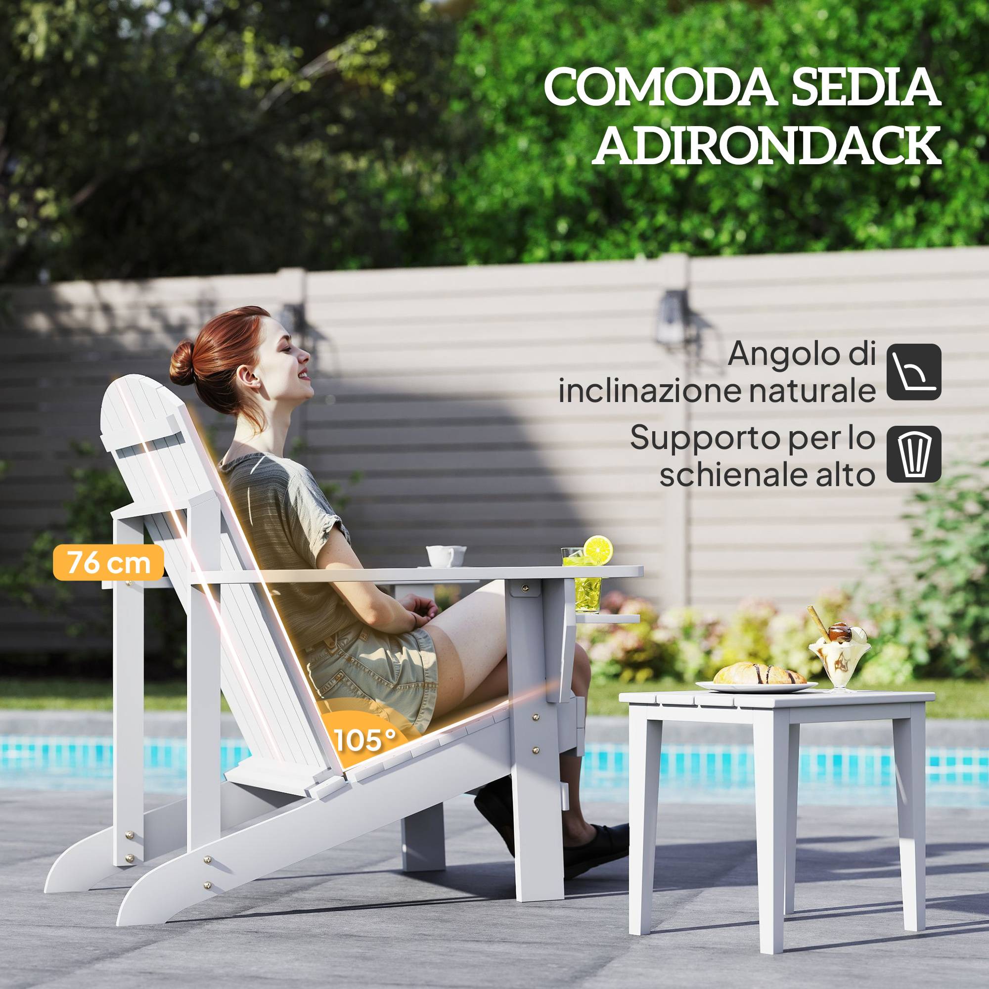 Fauteuil de jardin Adirondack bois balcon terrasse porte-gobelet intégré 97x72.5x93cm blanc - ComfortXL Outdoor Living - Image 6