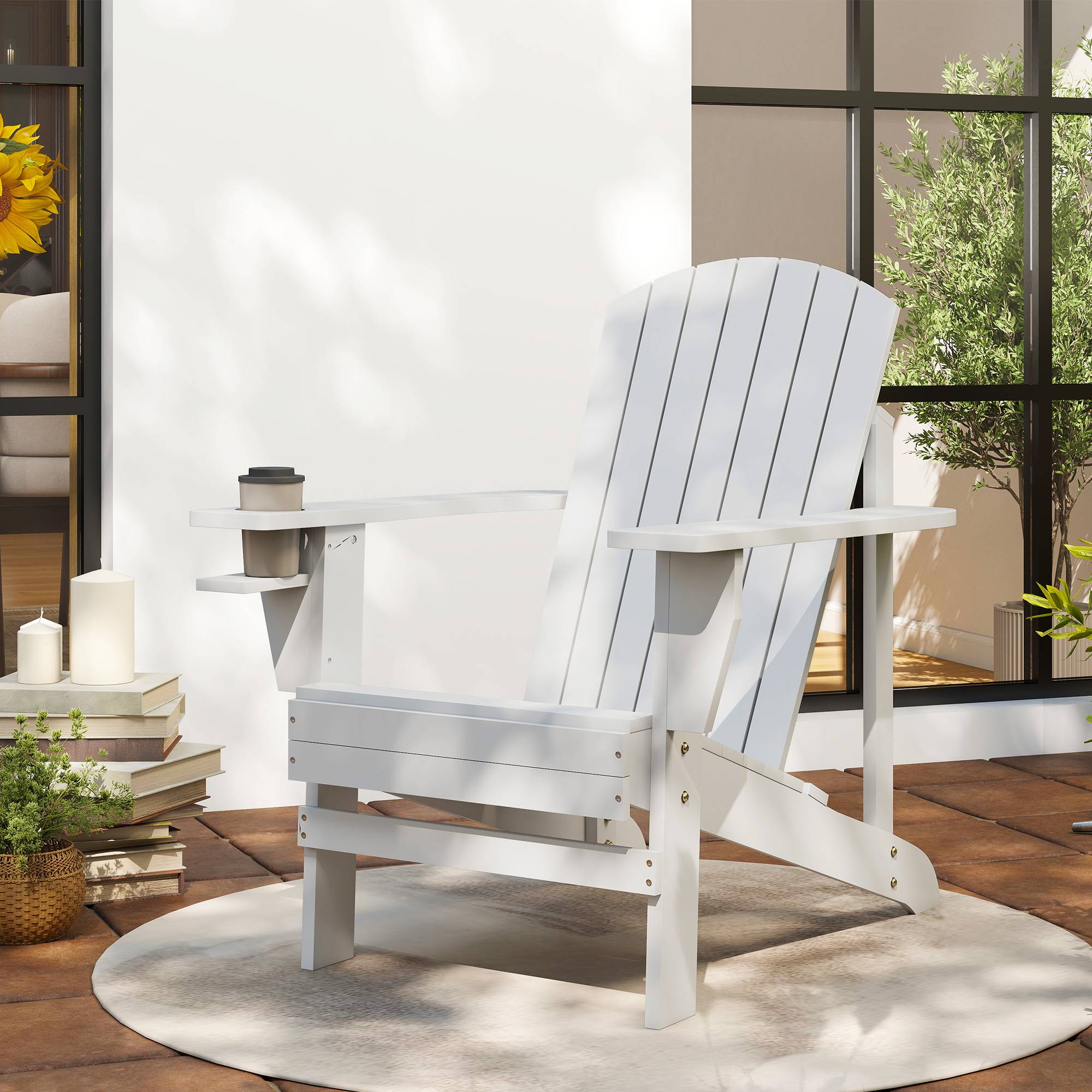 Fauteuil de jardin Adirondack bois balcon terrasse porte-gobelet intégré 97x72.5x93cm blanc - ComfortXL Outdoor Living - Image 3