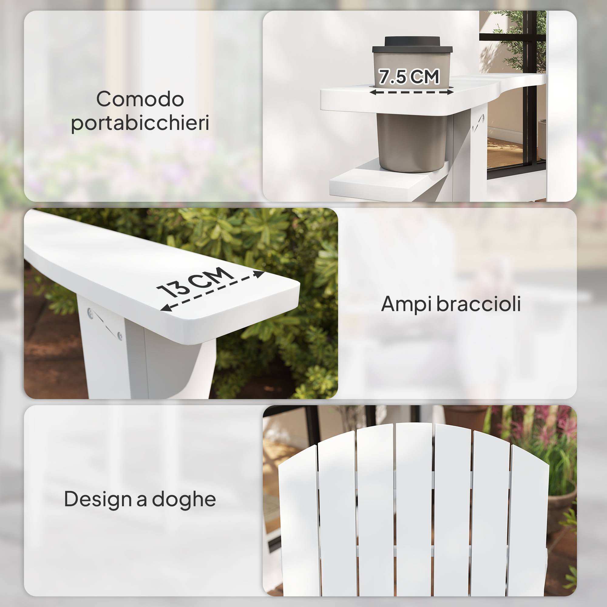 Fauteuil de jardin Adirondack bois balcon terrasse porte-gobelet intégré 97x72.5x93cm blanc - ComfortXL Outdoor Living - Image 10