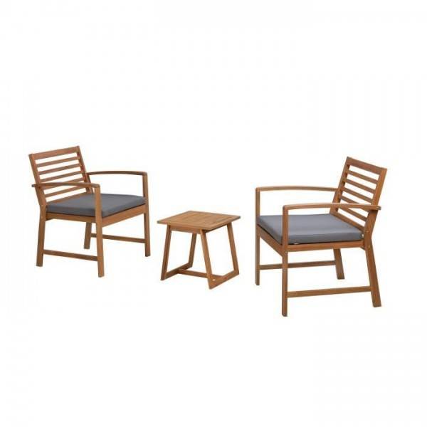 Salon de jardin en bois d'Acacia FSC avec coussins - 2 personnes - Cali - Gris - Image 3