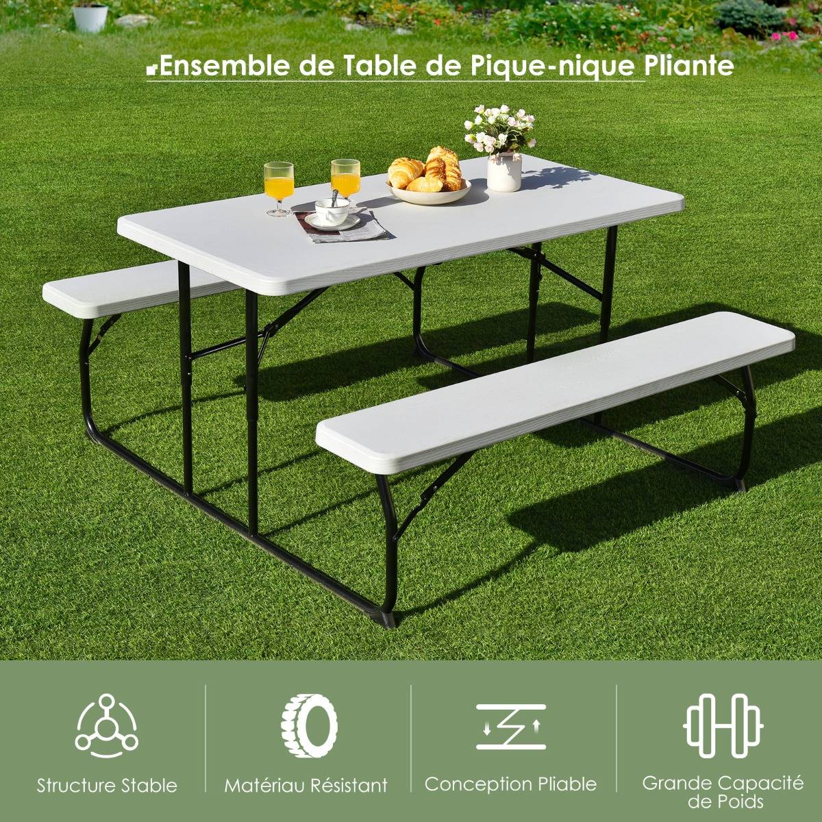 Table De Camping Pliante Relaxdays - 71 Cm, Plastique Blanc, Table De Pique-nique Et Jardin