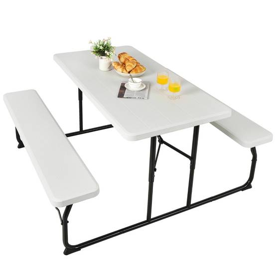 Table de Jardin avec 2 Bancs Pliable Table de Pique-Nique Camping pour 4 à 6 Personnes Blanc - Image 6