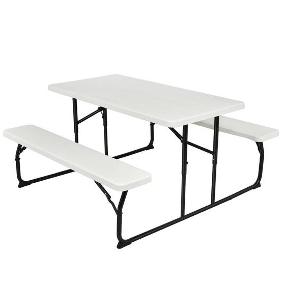 Table de Jardin avec 2 Bancs Pliable Table de Pique-Nique Camping pour 4 à 6 Personnes Blanc - Image 5