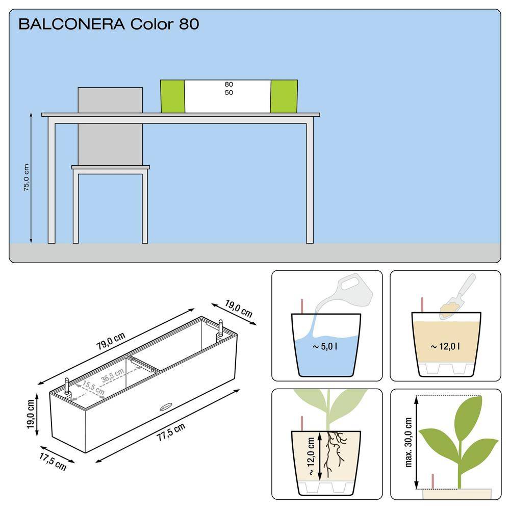 Lechuza - Pot Balconera Color 80 - kit complet, muscade - 80 cm Lechuza - Imagen 2