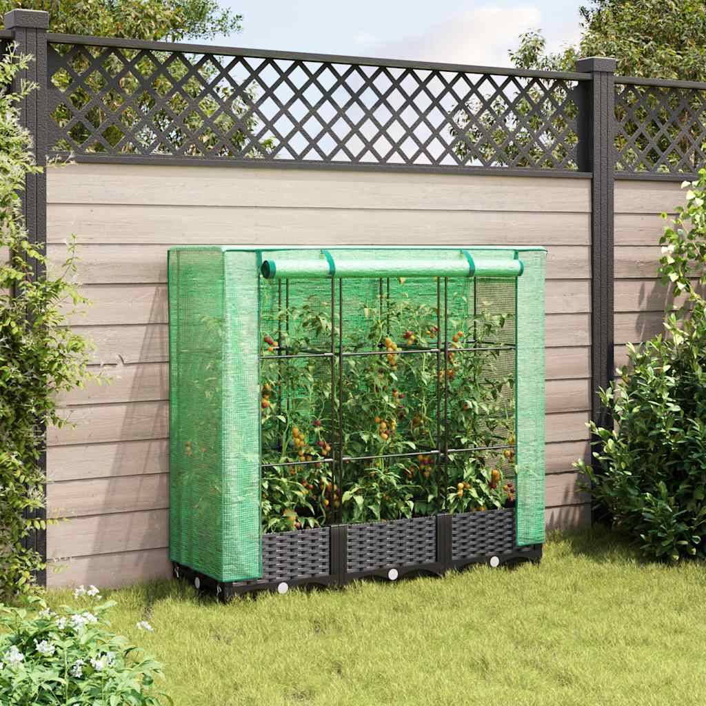 ComfortXL - Carré potager surélevé avec serre de culture polypropylène aspect rotin 120cm Noir – ComfortXL Outdoor Living - Image 3