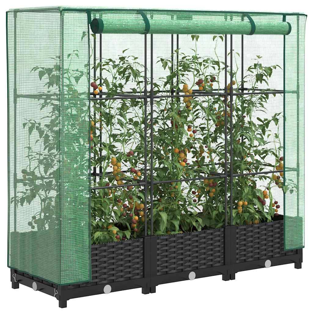 ComfortXL - Carré potager surélevé avec serre de culture polypropylène aspect rotin 120cm Noir – ComfortXL Outdoor Living - Image 1