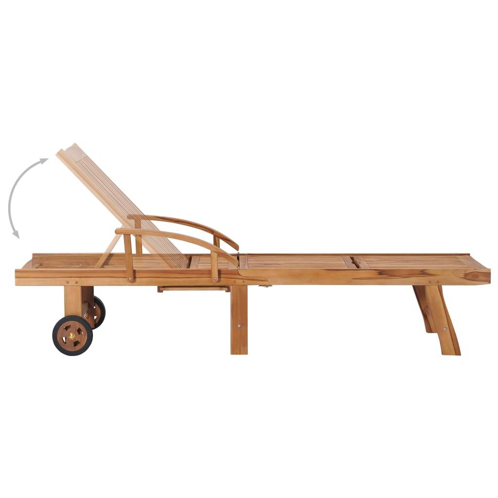 Helloshop26 - Transat chaise longue bain de soleil lit de jardin terrasse meuble d'extérieur avec coussin beige bois de teck solide - Imagen 6
