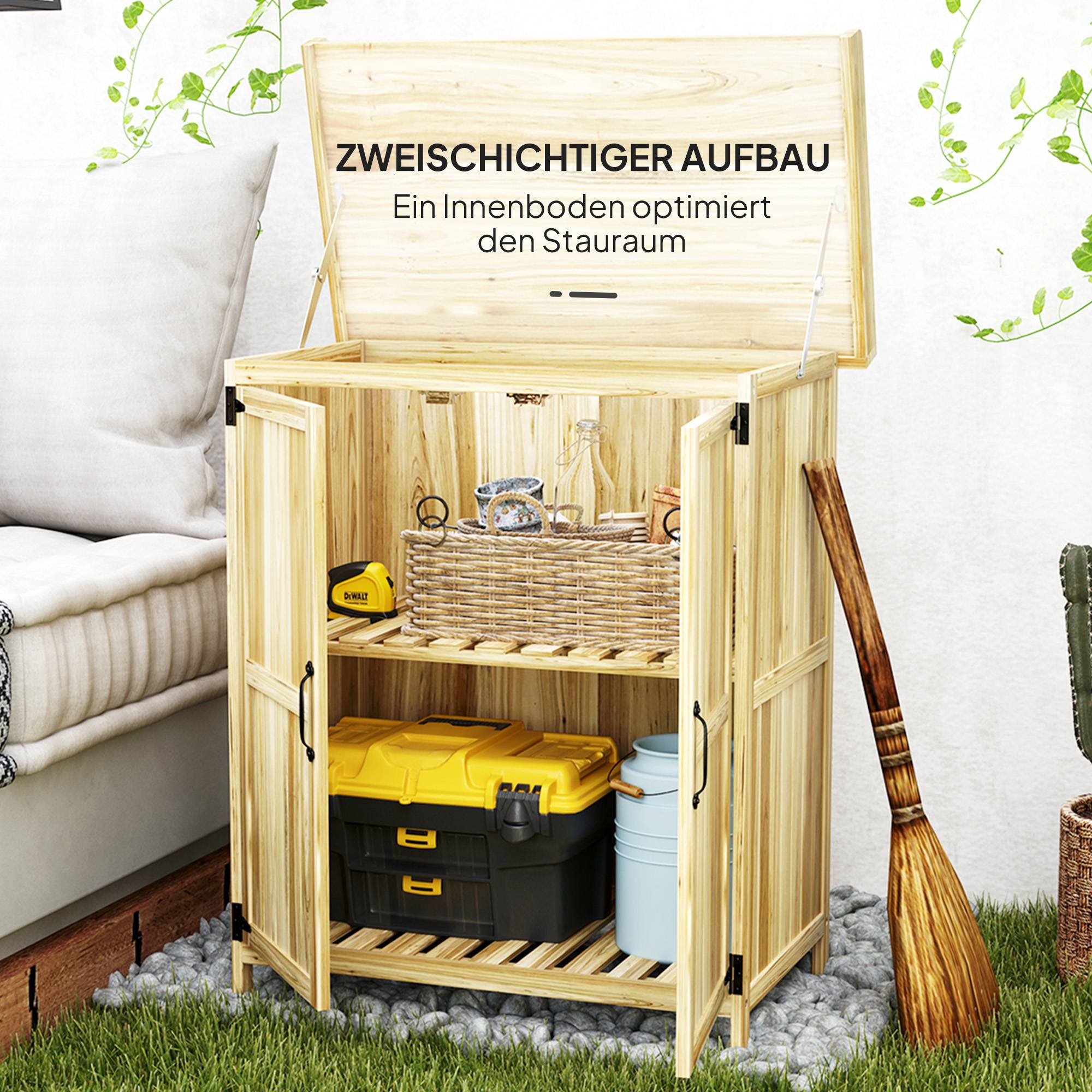 Armoire outils extérieure, plan de travail, bois et inox, double porte, bois naturel - Image 8