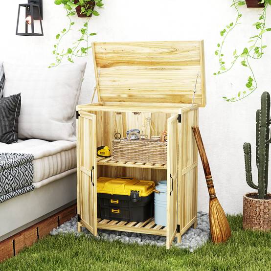 Armoire outils extérieure, plan de travail, bois et inox, double porte, bois naturel - Image 4