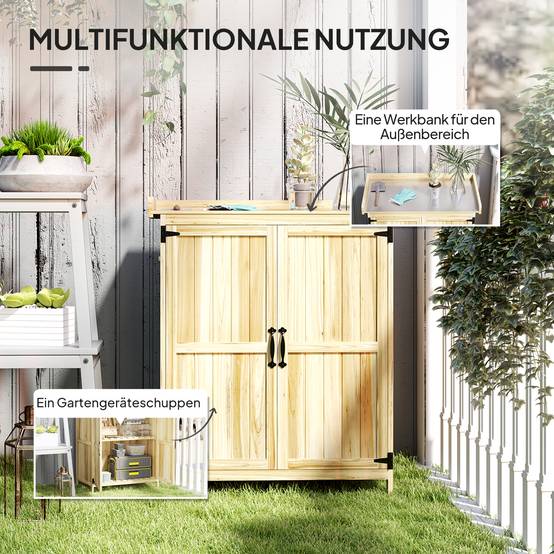 Armoire outils extérieure, plan de travail, bois et inox, double porte, bois naturel - Image 6