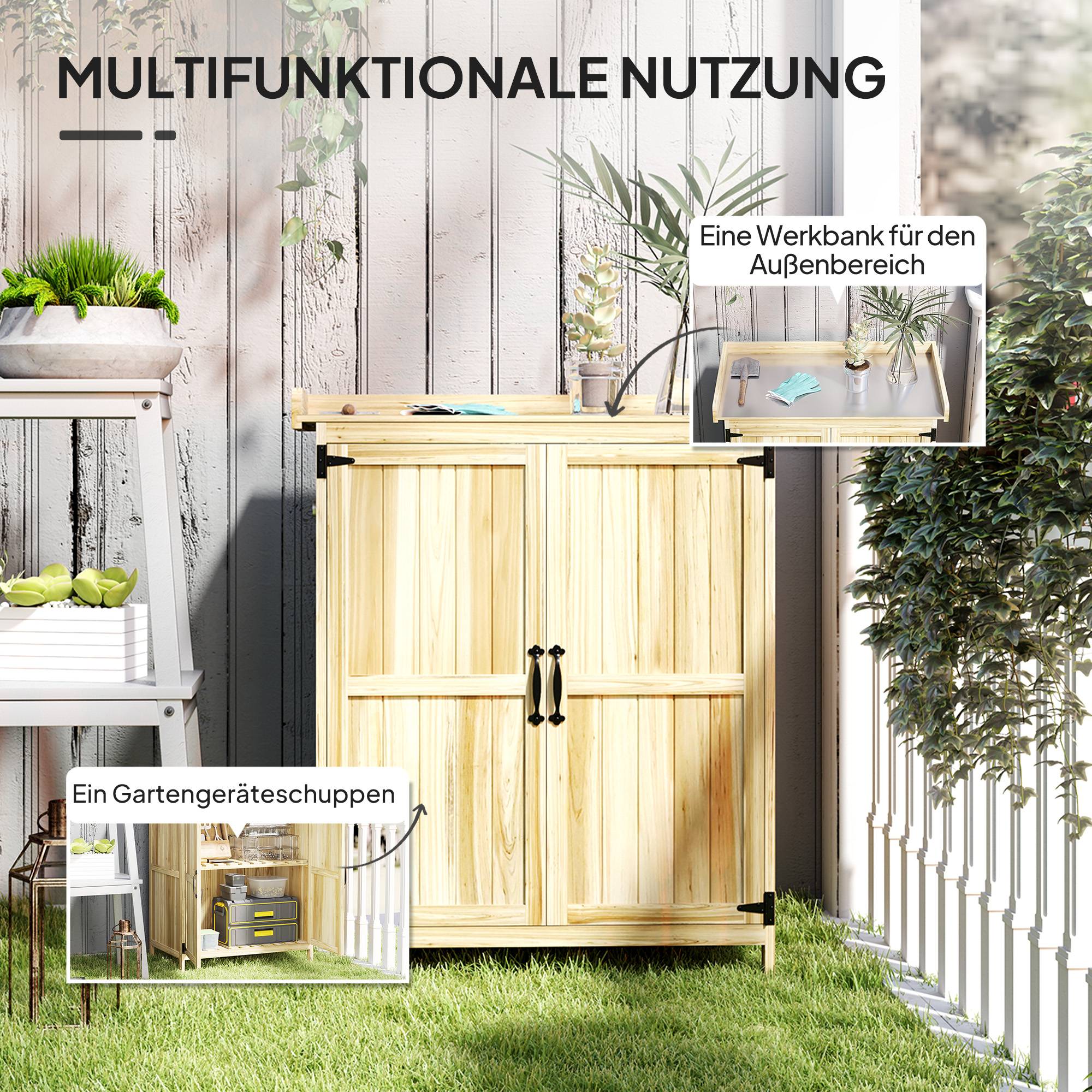Armoire outils extérieure, plan de travail, bois et inox, double porte, bois naturel - Image 6