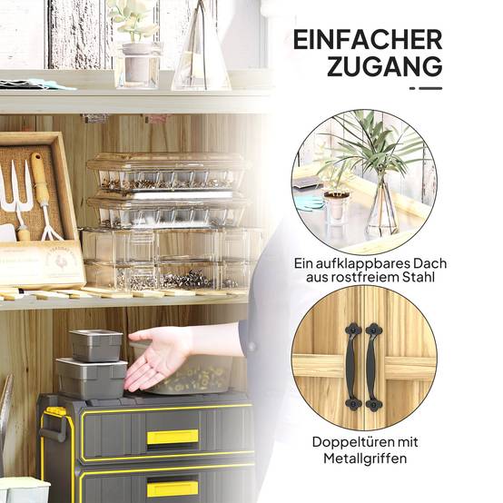 Armoire outils extérieure, plan de travail, bois et inox, double porte, bois naturel - Image 7
